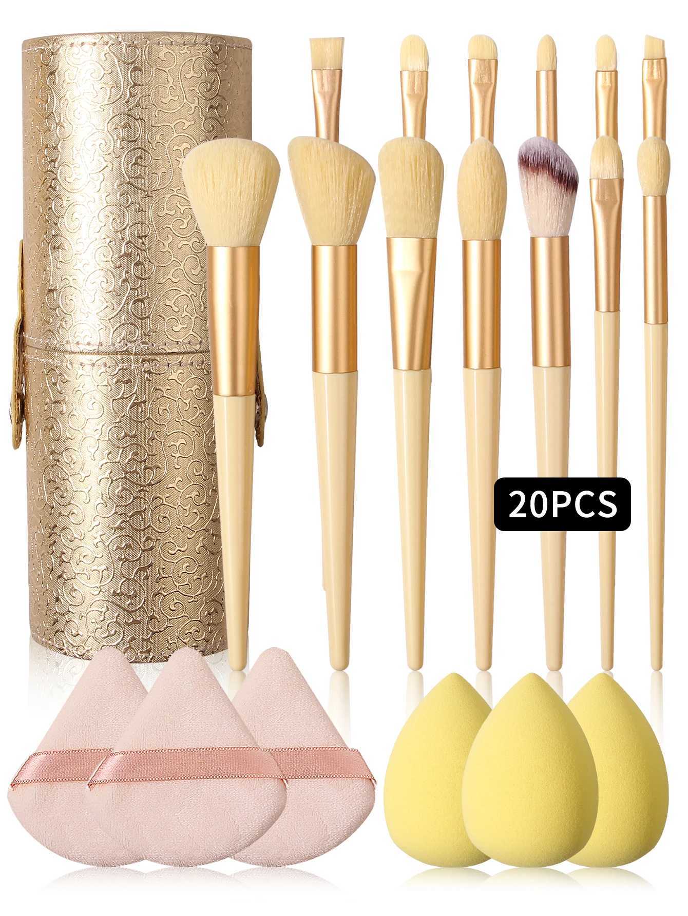 131320 Professional makeup brush setincluding 13 brushes3 makeup sponge eggs3 triangular powder puffs and 1 storage bucket J251117