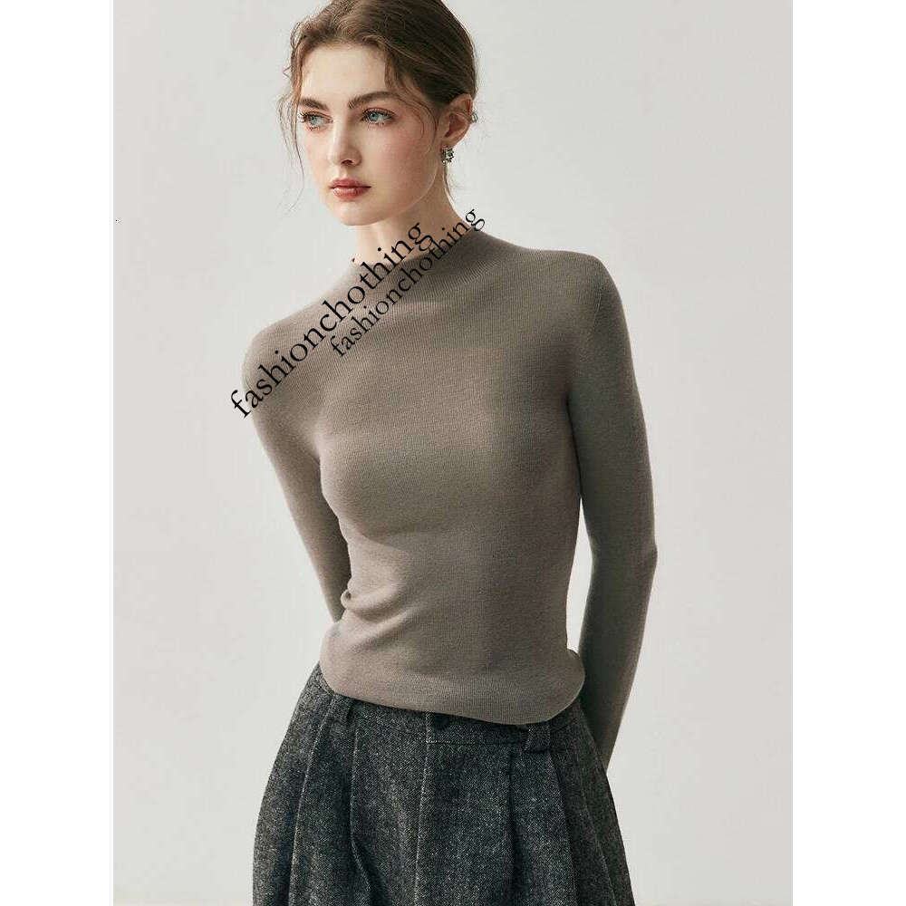 Hine Washable Women 100% Wool Sweater Mock Neck Slim Basic Pullover 18-Thread Worsted Cashmere KnitwearAutumn Winter