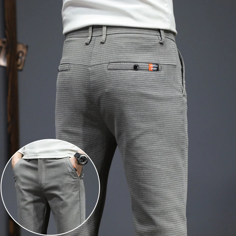 Autumn Winter Mens Casual Pants Korean Fashion Stretch Straight Slim Fit Trousers High Quality Sweatpants Solid Color Male 251027