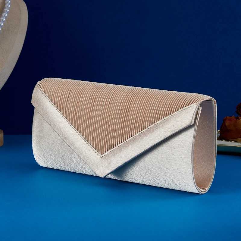 Satin Pleated Envelope Evening Bag Wedding Clutch Cross Rhinestone Wedding Dress Purse with Golden Chain for Red Carpet Bridal H251027
