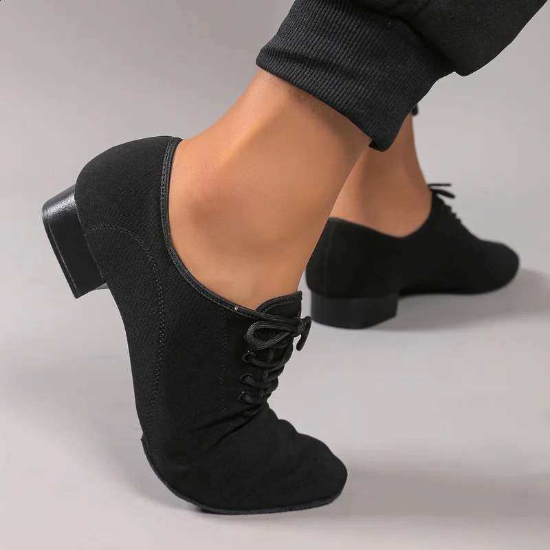 Mens black stretch fabric Latin dance shoes soft and comfortable with twopoint soles also suitable as modern dance shoes 251023ww