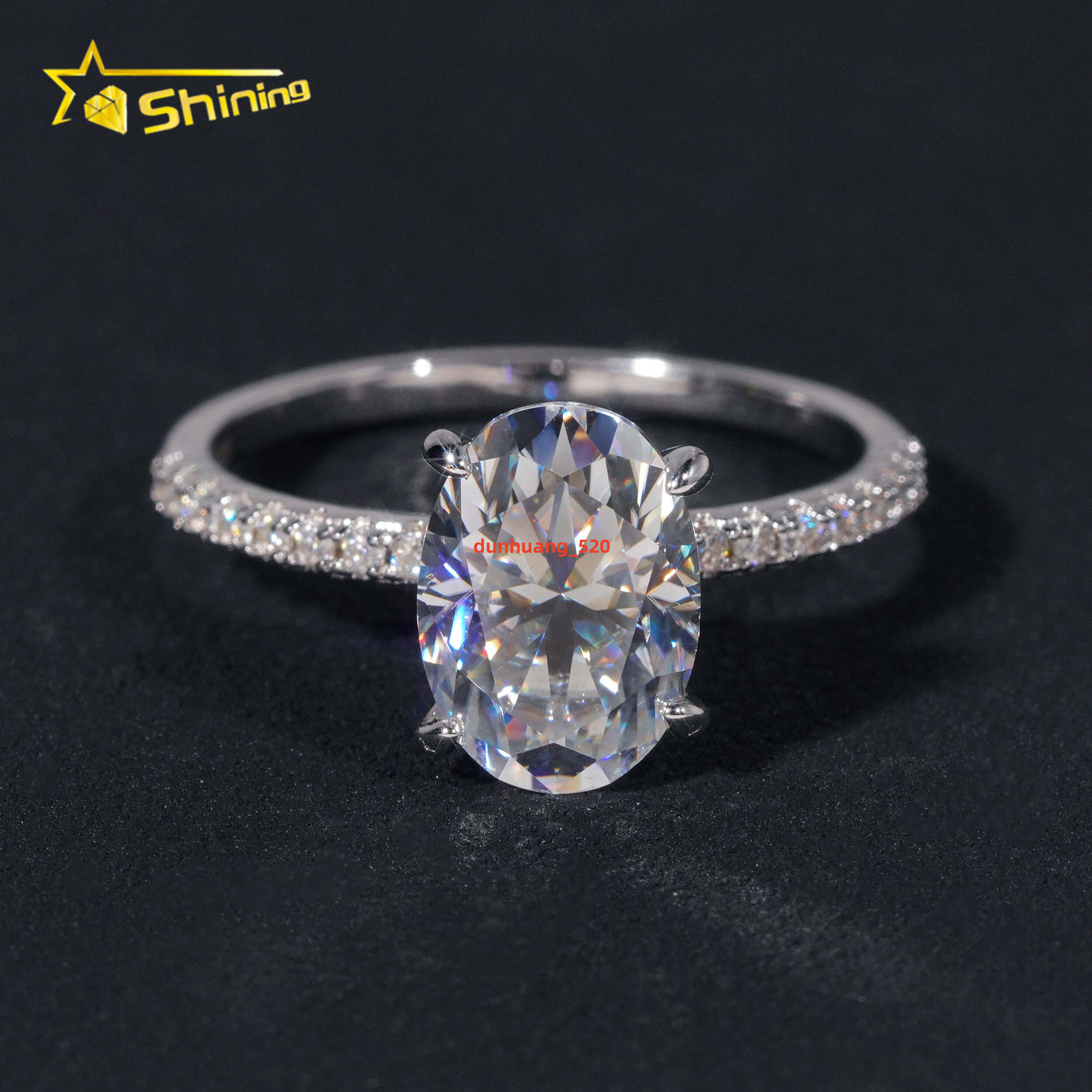 Fine Jewelry Woman Finger Rings Pass Diamond Tester Sterling Silver 7x10MM 25CT Oval Cut Moissanite Engagement Ring