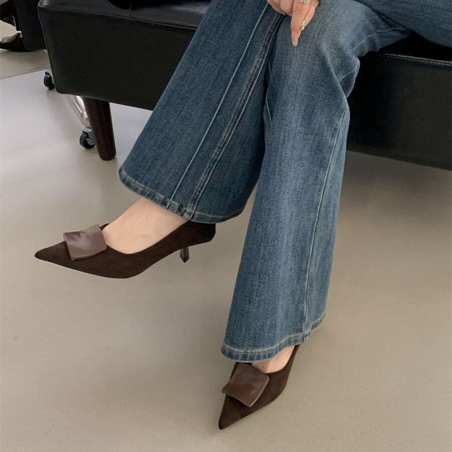 2025 New Autumn Women's Designer High Heels - French-Style Elegant Pointed-Toe Pumps, Shallow Mouth & Metal Buckle Detail