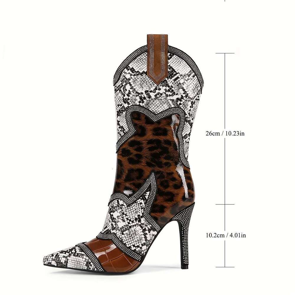 Winter Boots High Heels Color Blocked Artificial Dia Midsole Boots