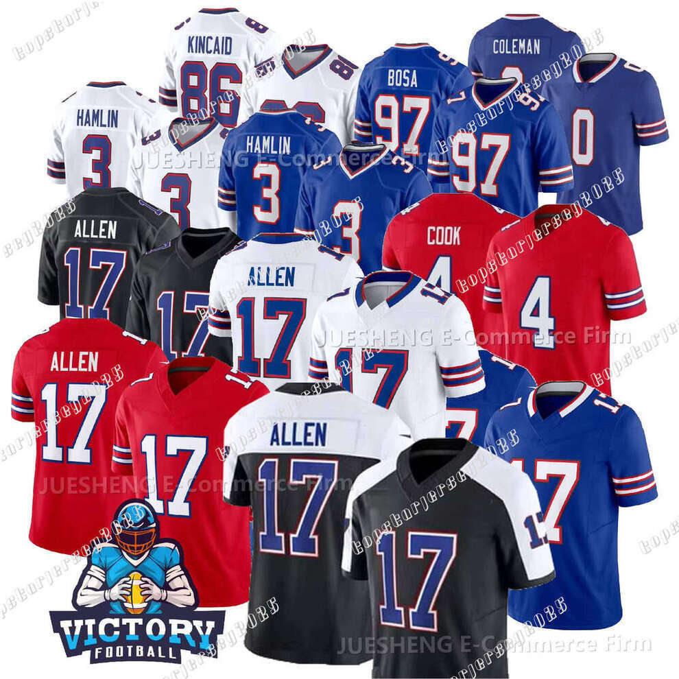 Top Quality Men's Football Jersey 17 Josh Allen 0 Coleman 4 Cook VP Limite ed American Football Jersey