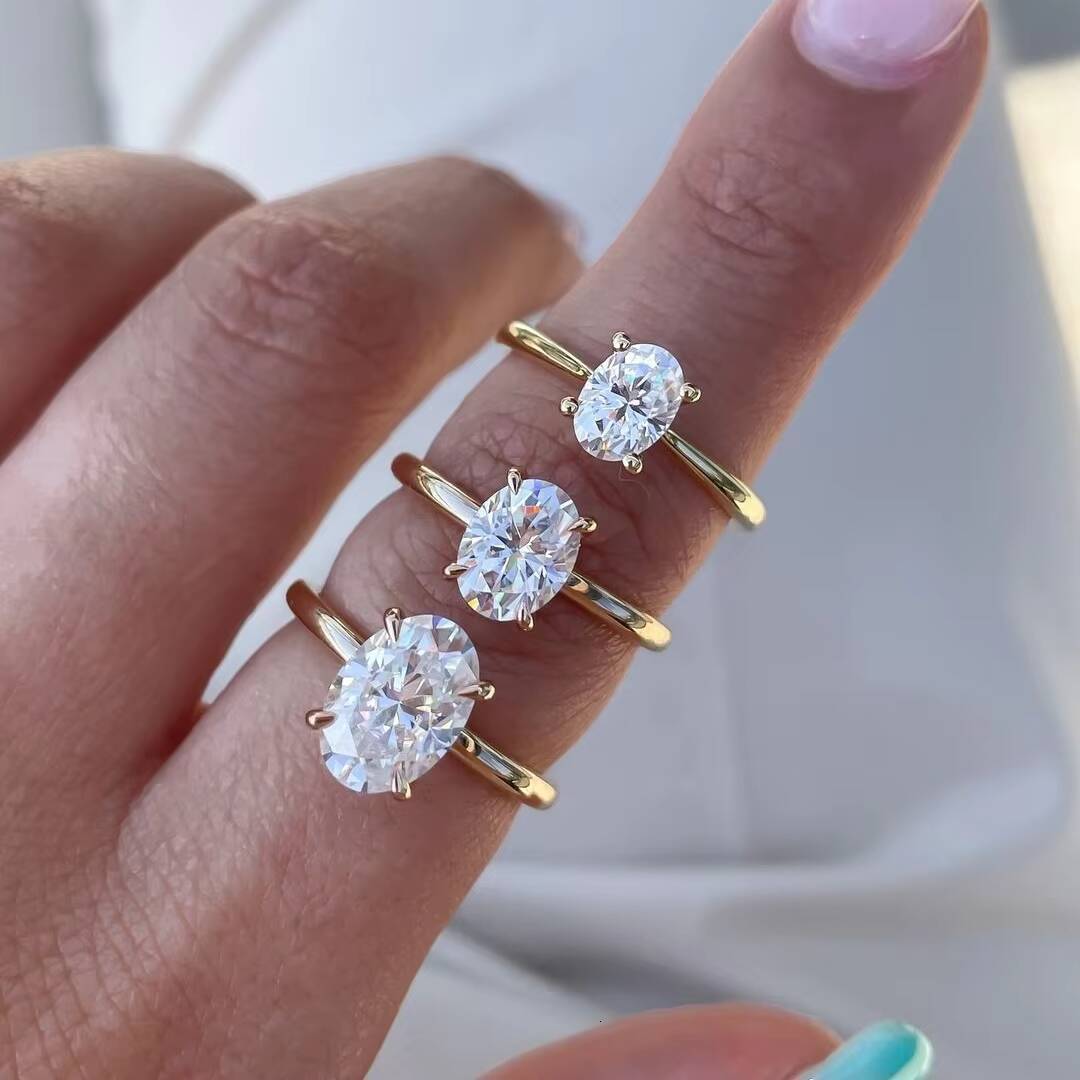 Fine Jewelry S925 Sterling Silver Moissanite Diamond Wedding Rings 18K Solid Gold Solitaire Oval Moissanite Engagement Ring