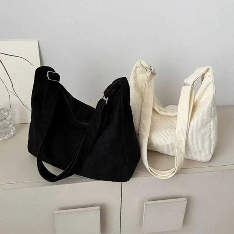 Japanese Style Corduroy Tote Bag Large Capacity Casual Shoulder Bag for Commute College 1PackW251028