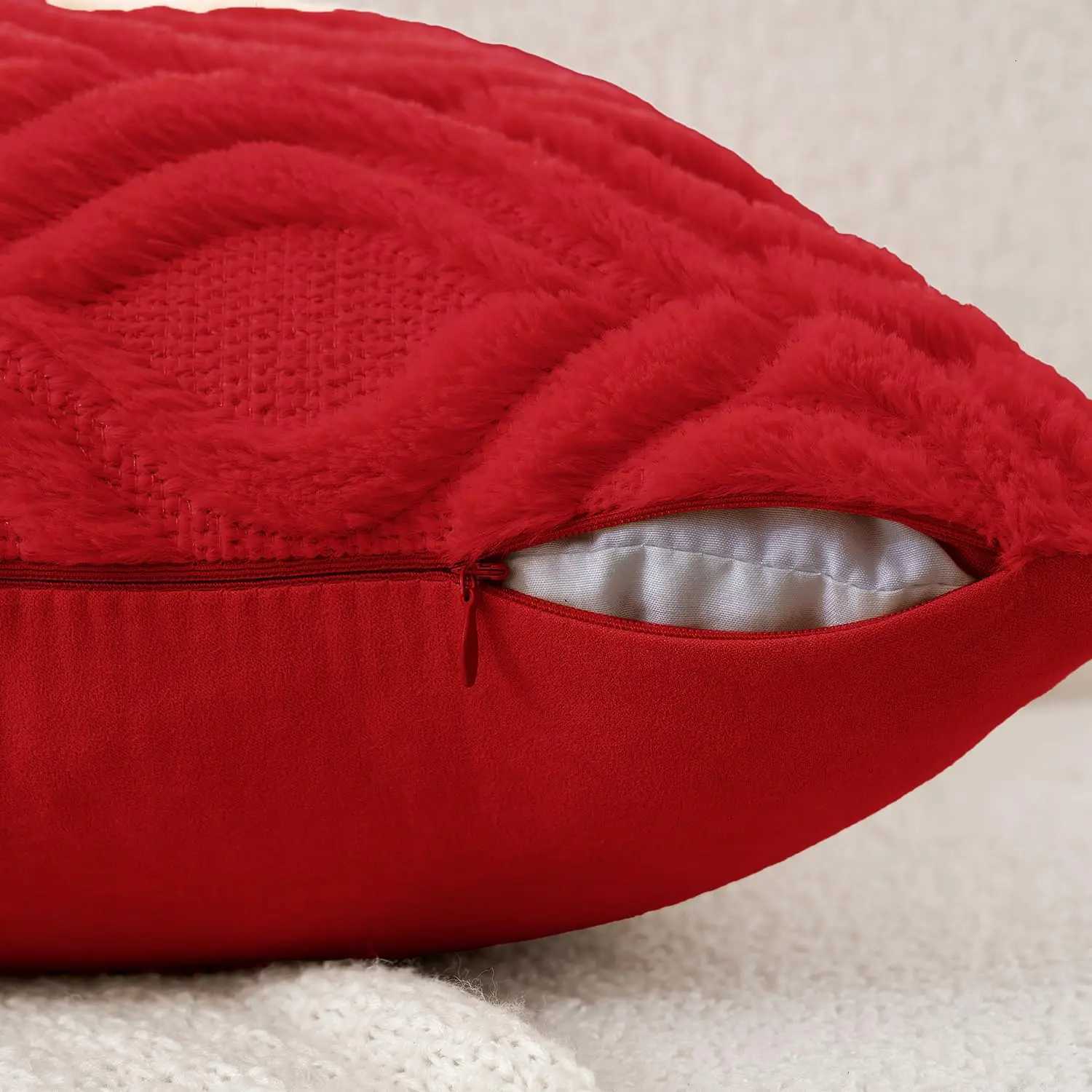 Pillow Case Neutral Red Christmas Throw Covers Decorative Soft Plush Faux Wool Couch Covers for Sofa Bed Living Room C251028