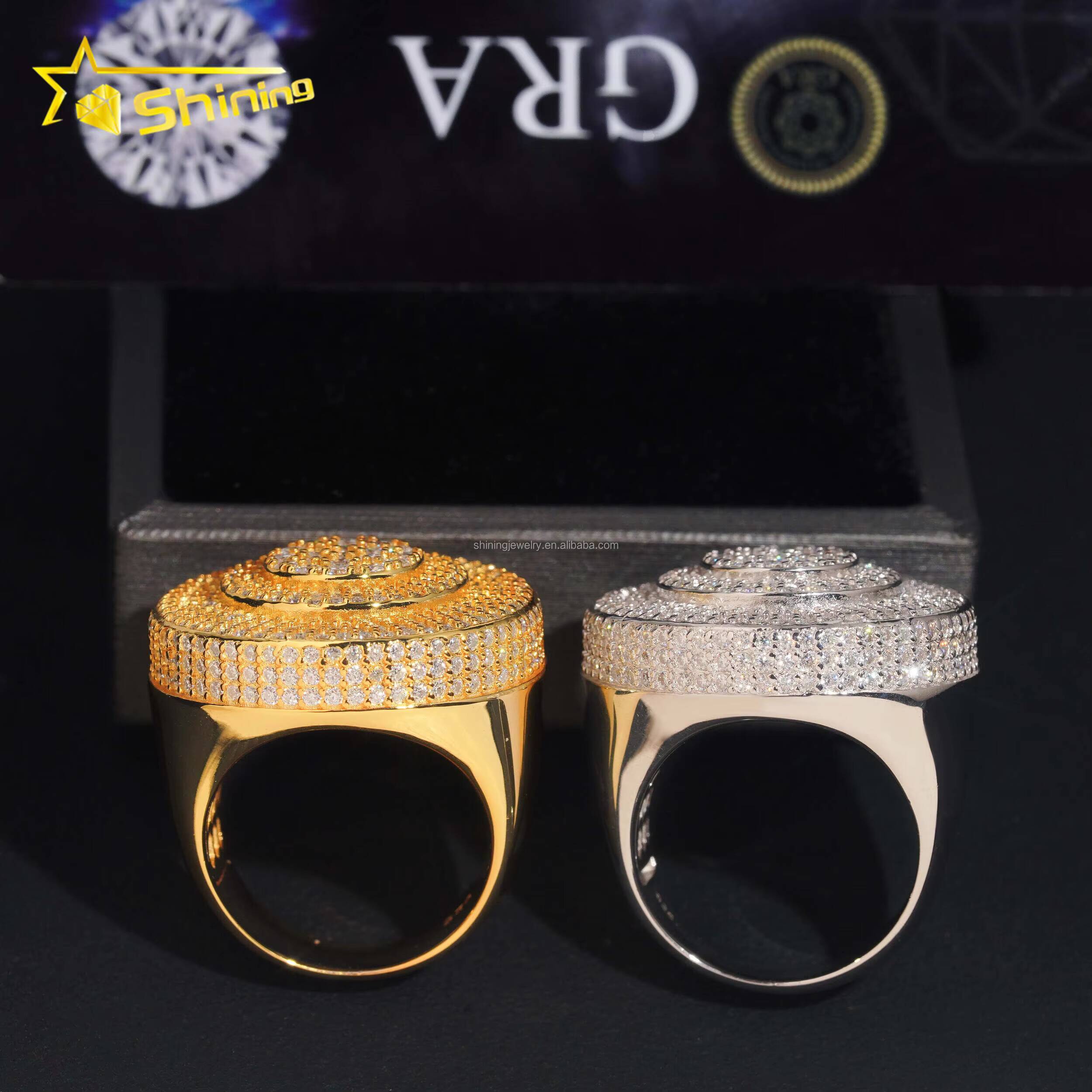 Bulk Stock Fire Man Gift Jewelry Luxury Hip Hop Hot Selling S925 Solid Silver Fully Iced Out FL Moissanite Diamond Round Ring