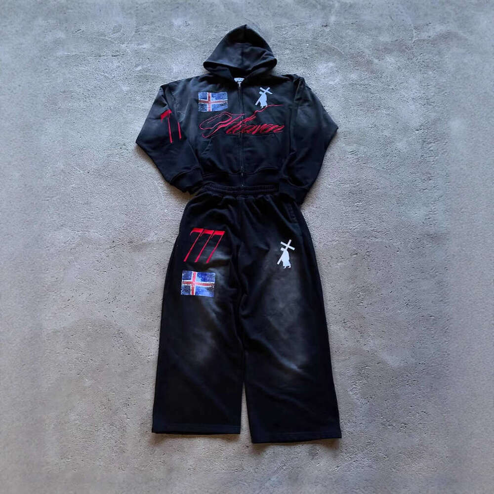 Cross Three Consecutive Numbers Number 7 National Flag Embroidery Print Pattern Spring Set