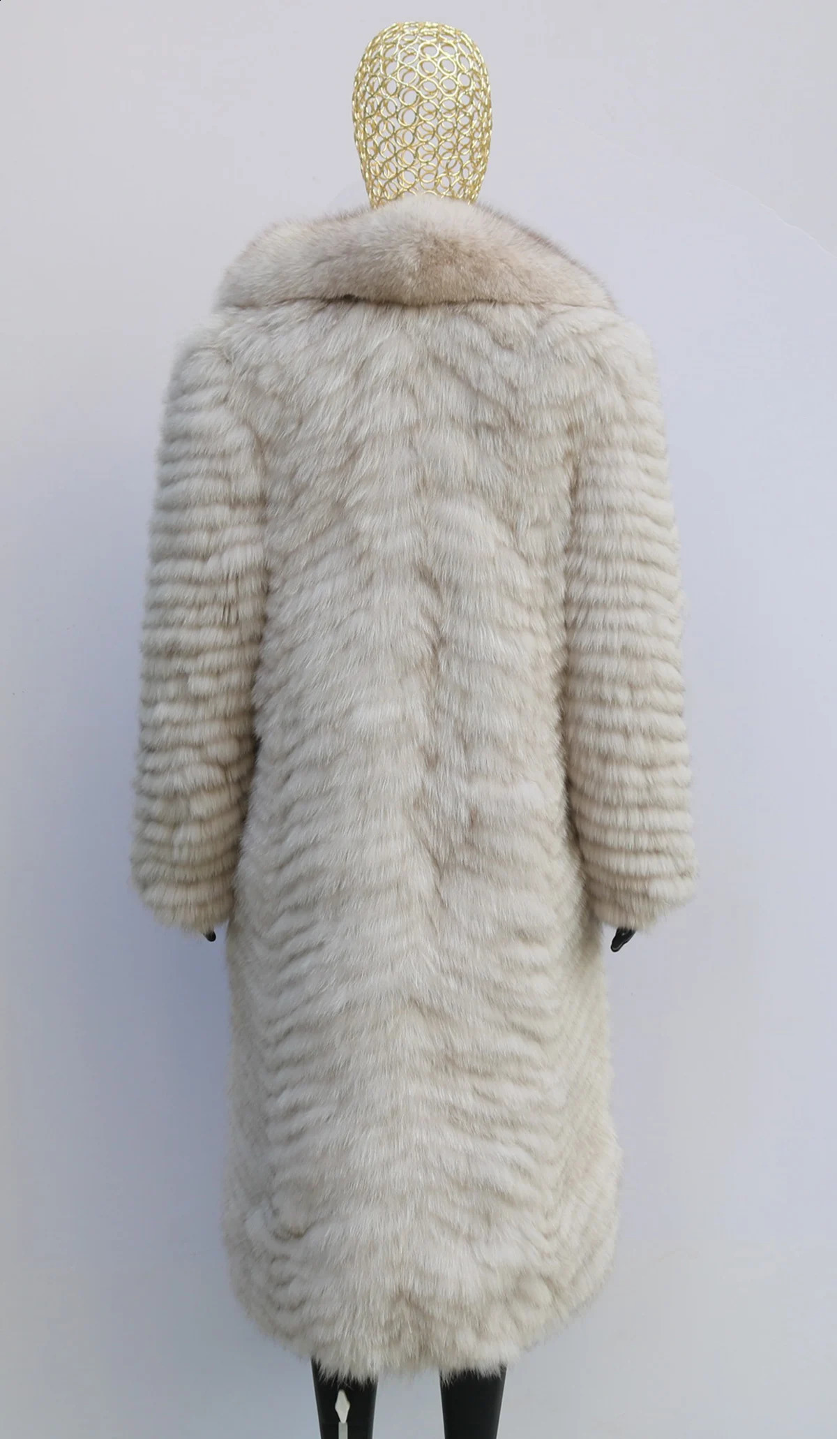 Womens Winter Knitted Fur Coats Lady Fox Fur Long Jacket Overcoat Big Collar 2025 Thick Warm Strip Fur Coat 251027