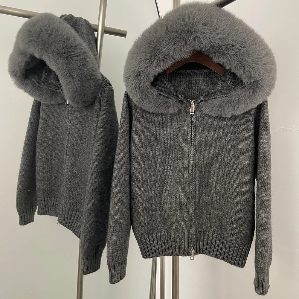 OFTBUY Hooded Oversized Cardigan Women 2025 Autumn Faux Fur Sweater Female Solid Fur Knitting Coat Fashion Loose Knitwear 251027