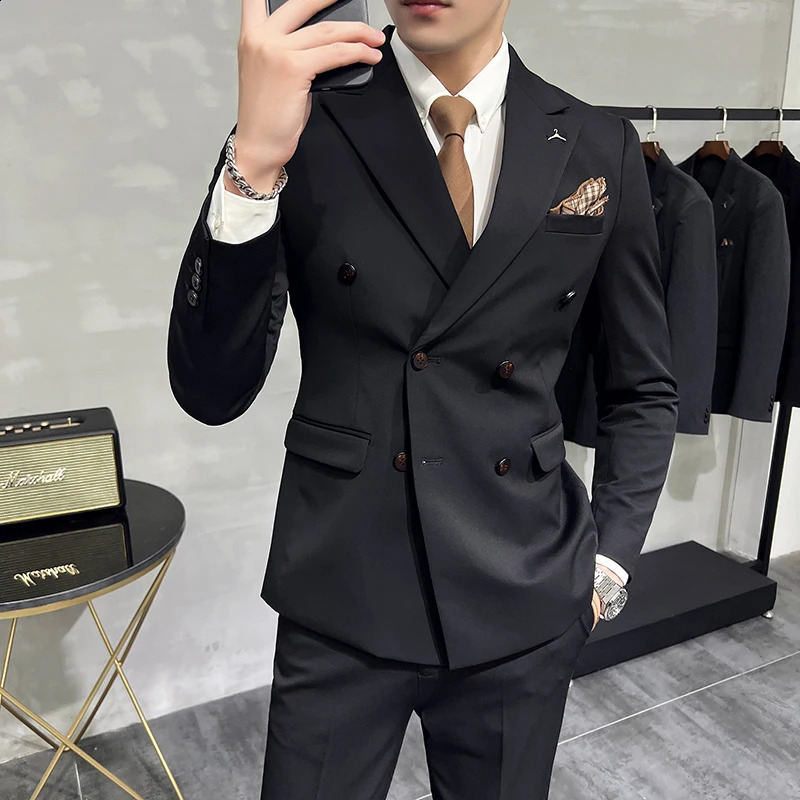 7XLS Blazer Suit Pants Fashion Double Breasted Slim Fit Mens Italian Style Luxury Wedding Social Dress 2 Piece Set 251027