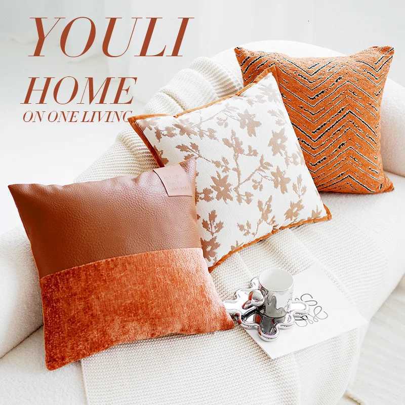 Pillow Case French Orange Floral Luxury Cushion Cover For Home Sofa Bed Throw case Living Room Decorative C251028