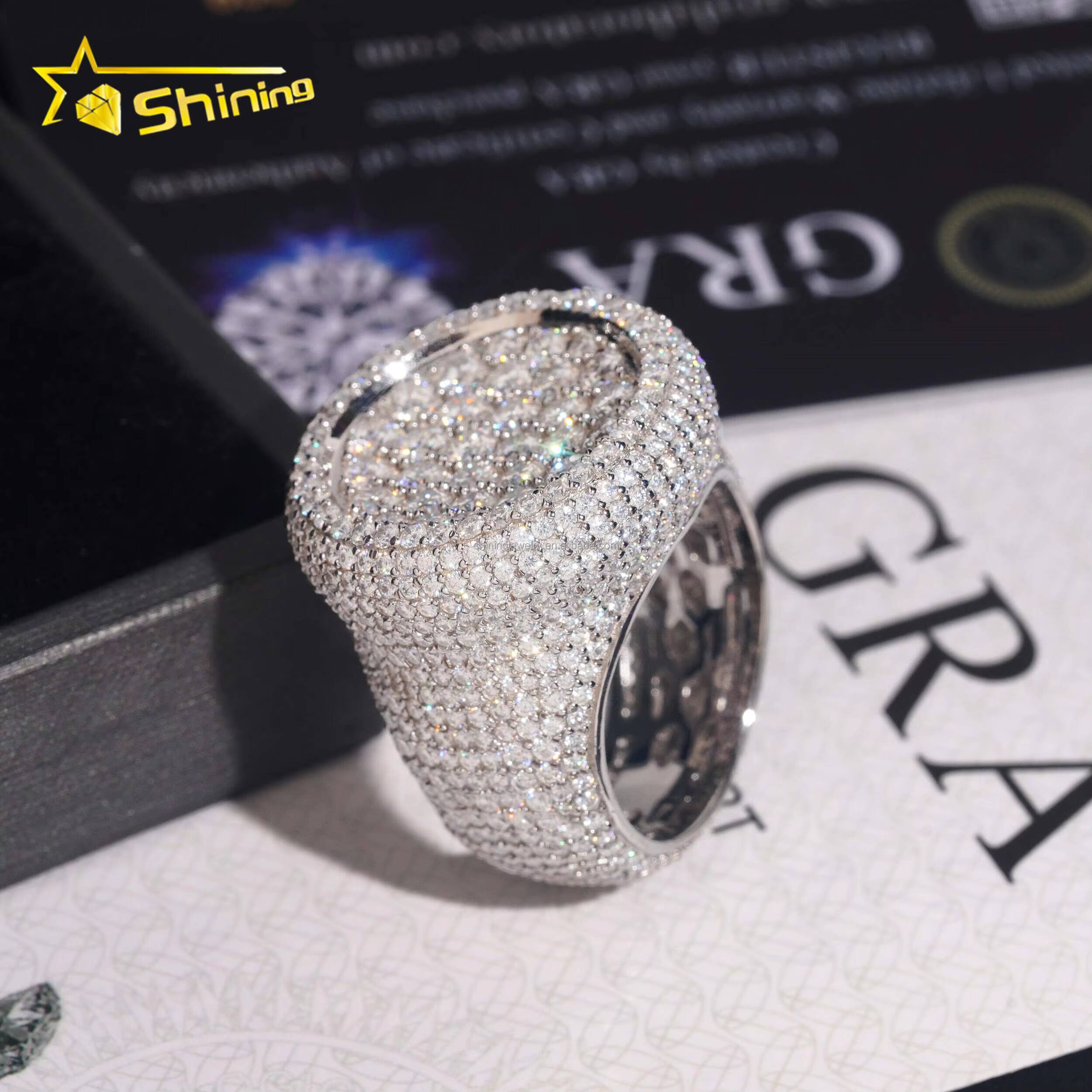 New Arrivals Fire Man Jewelry Luxury Hip Hop Hot Selling S925 Solid Silver Fully Iced Out FL Moissanite Diamond Round Ring Man