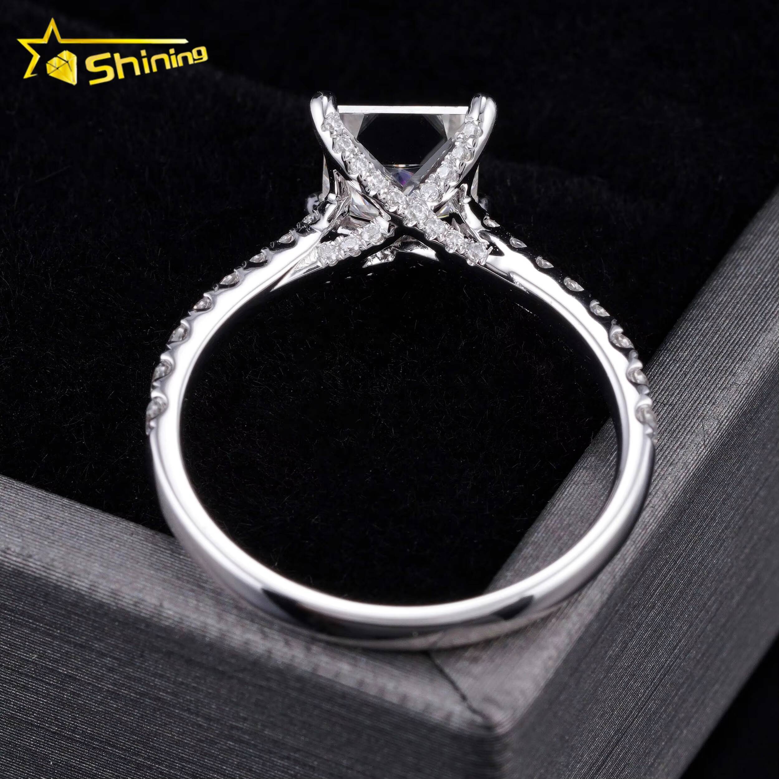 Ready to Ship 12ct Princess Cut 14k White Gold VVS Moissanite Diamond Engagement Rings for Gift