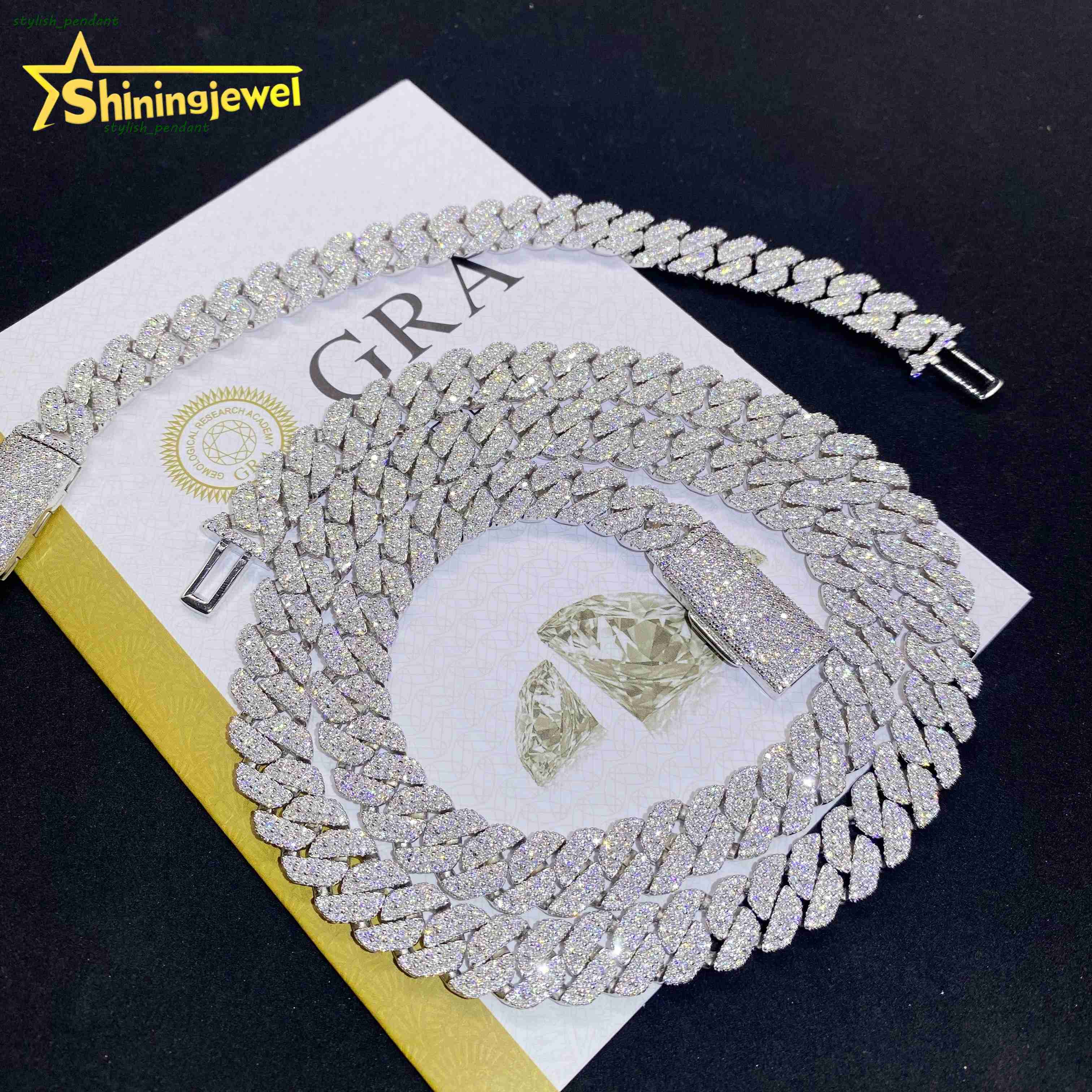 Hot Sale 10mm 3Rows 925 Silver Cuban Link Chain VVS D Moissanite Iced Out Diamond Jewelry Miami Cuban Necklace GRA Certificate