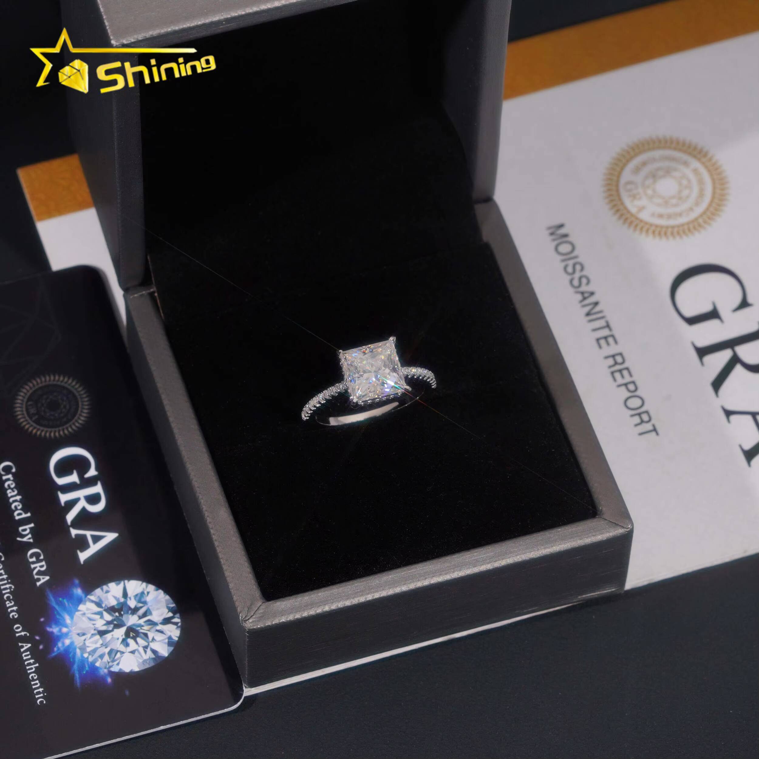 Hot Selling VVS Princess Cut Moissanite Ring Custom 925 Sterling Silver Iced Out Diamond Rings Women Eternity Wedding Ring