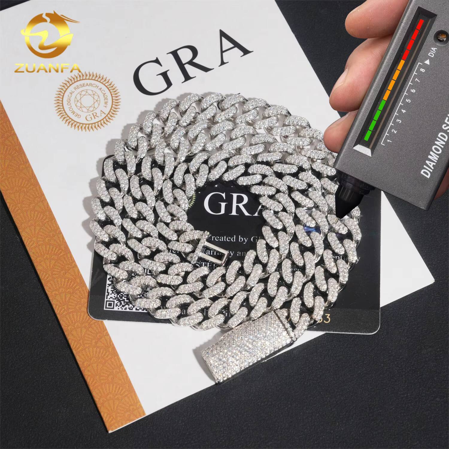 High Quality 10mm 2Rows VVS Iced Out Moissanite Hip Hop Jewelry Diamond Custom 925 Silver Miami Cuban Link Chain Necklace