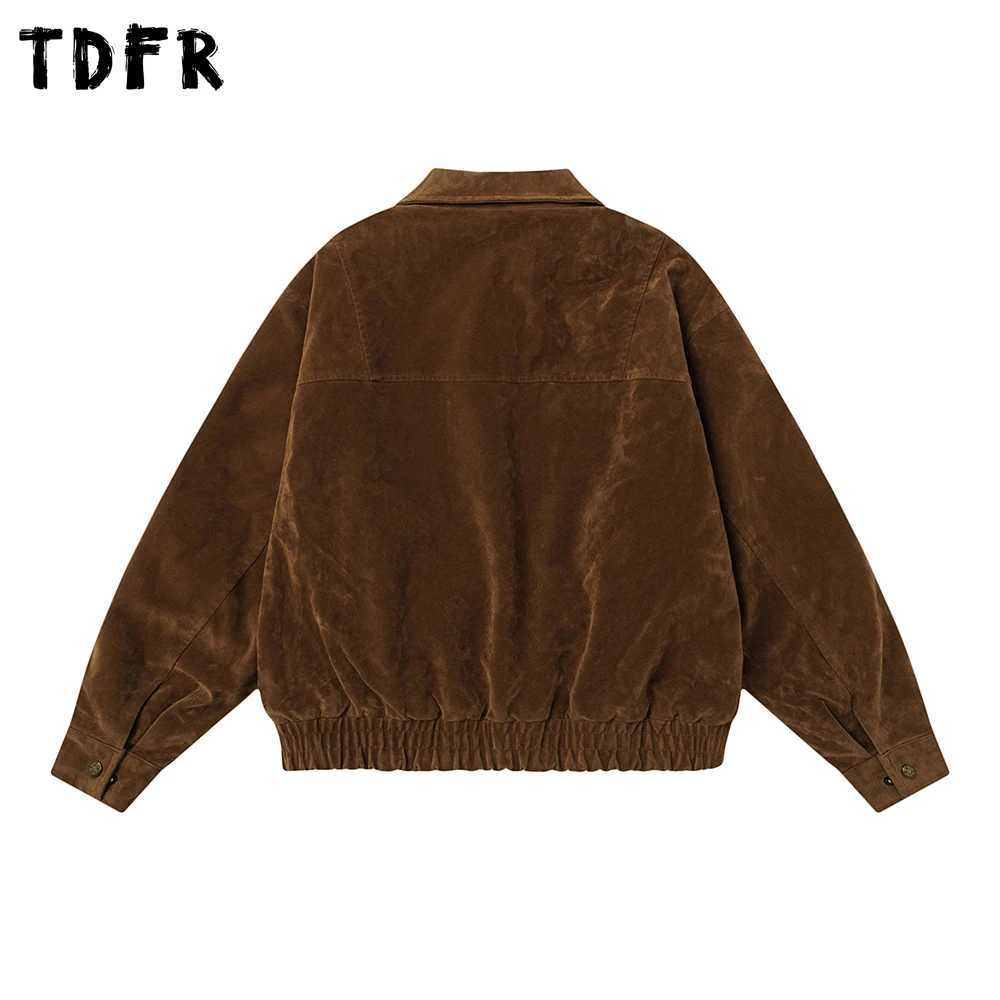Retro Spliced Suede Jacket Mens Pocket Autumn Casual Loose Lapel Long Sleeve Outerwear Man J251028
