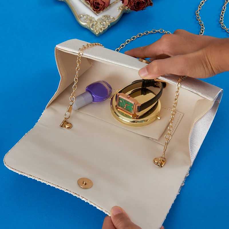 Ladies Evening Handbag with Metal Chain Pleated Cover Head Round Bottom Bare Body Version Simple Design Evening Bag New H251027