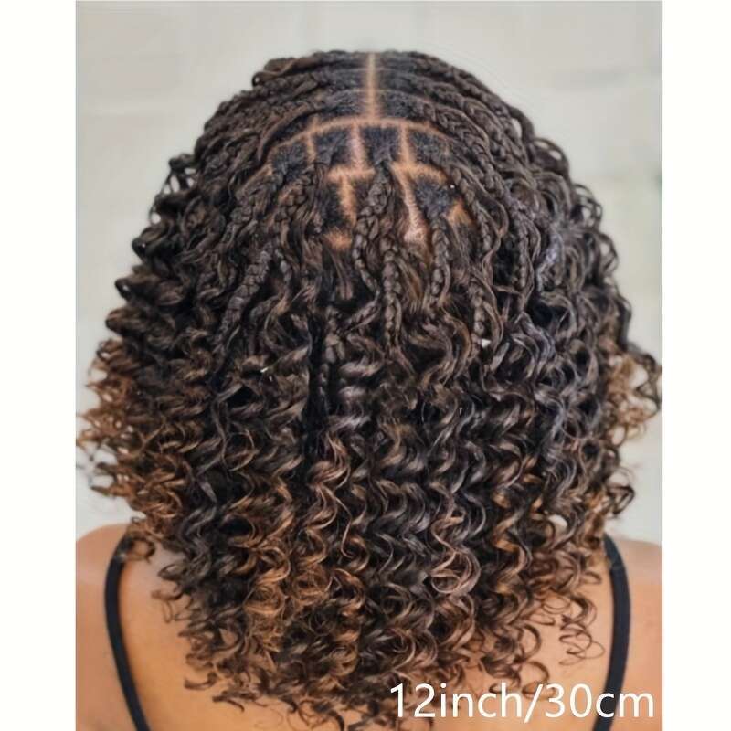 14 Inch Bob Spiral Knotless Box Full Braid Women Frontal Blended Braided Wig With Boho Curls Lace Front Braids Wigs For Daily Halloween, Christmas, Ne