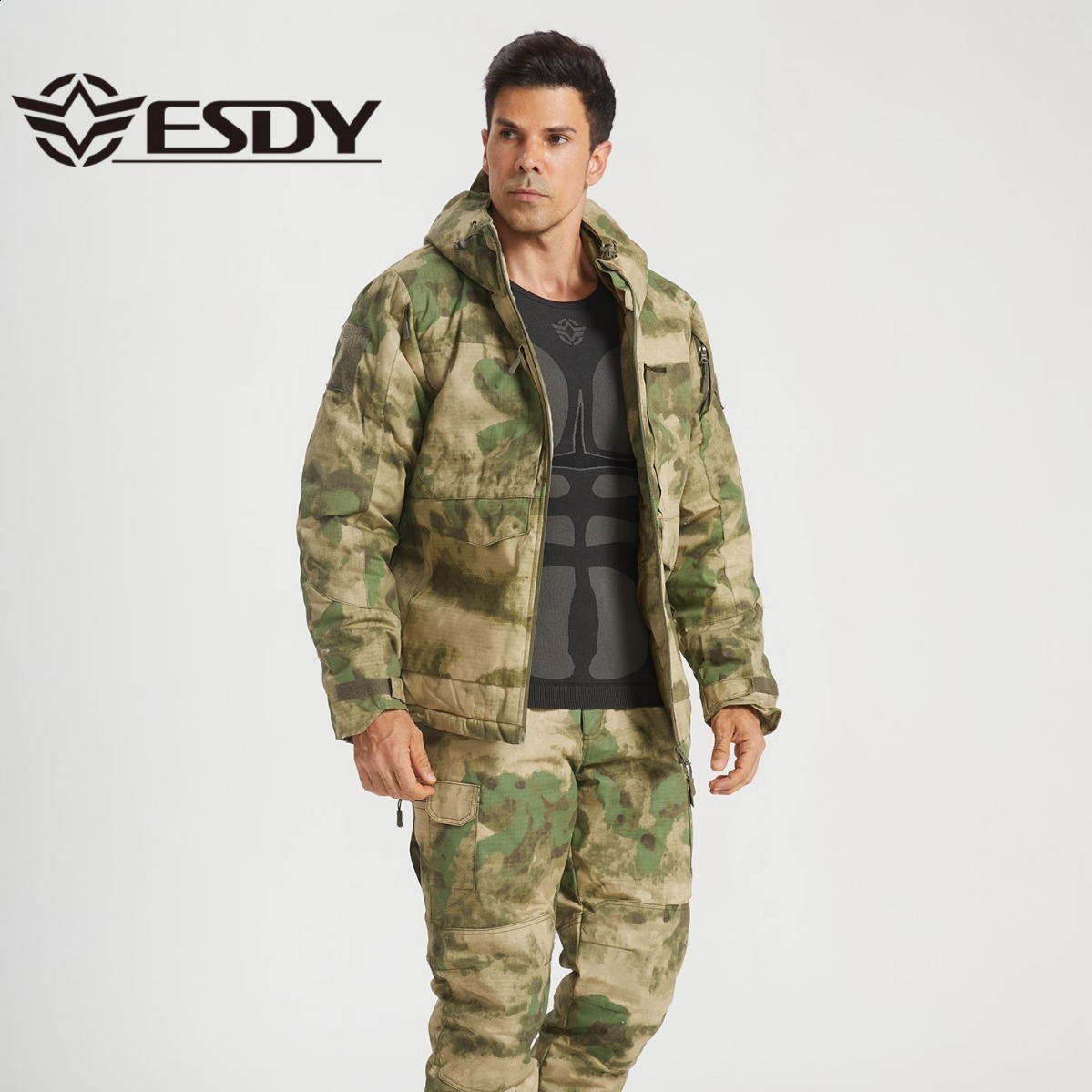 ESDY Outdoor Camouflage Softshell Pants Set ColdProof Warm Thickened Sportswear Camouflage Suit Outdoor Mens Softshell Jacket250926
