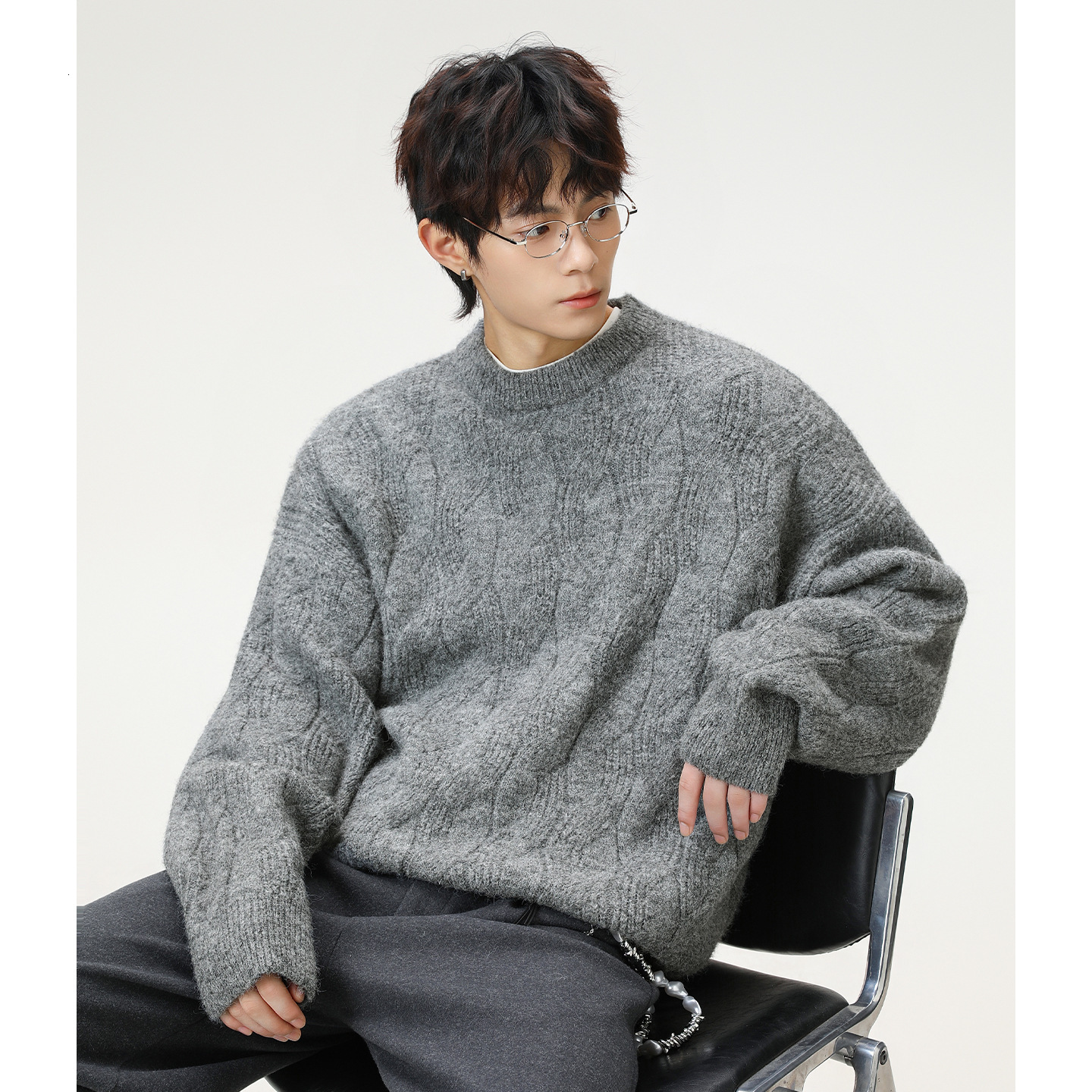 Thickened Mohair Solid Luxury Bag Designer Sweater Color Crew Neck Sweater For Men Autumn And Winter Cable Knit Loose Coat