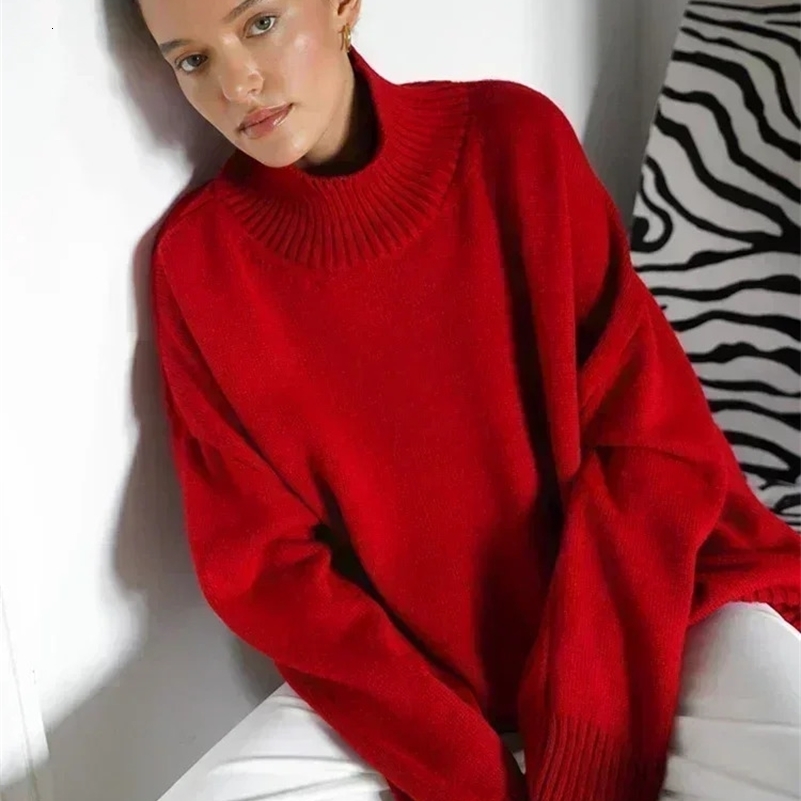 Womens Turtleneck Sweater Oversize Winter Vintage Knitted Red Sweater Pullover Women Soft Gray Warm Sweater for Women 2025 251027