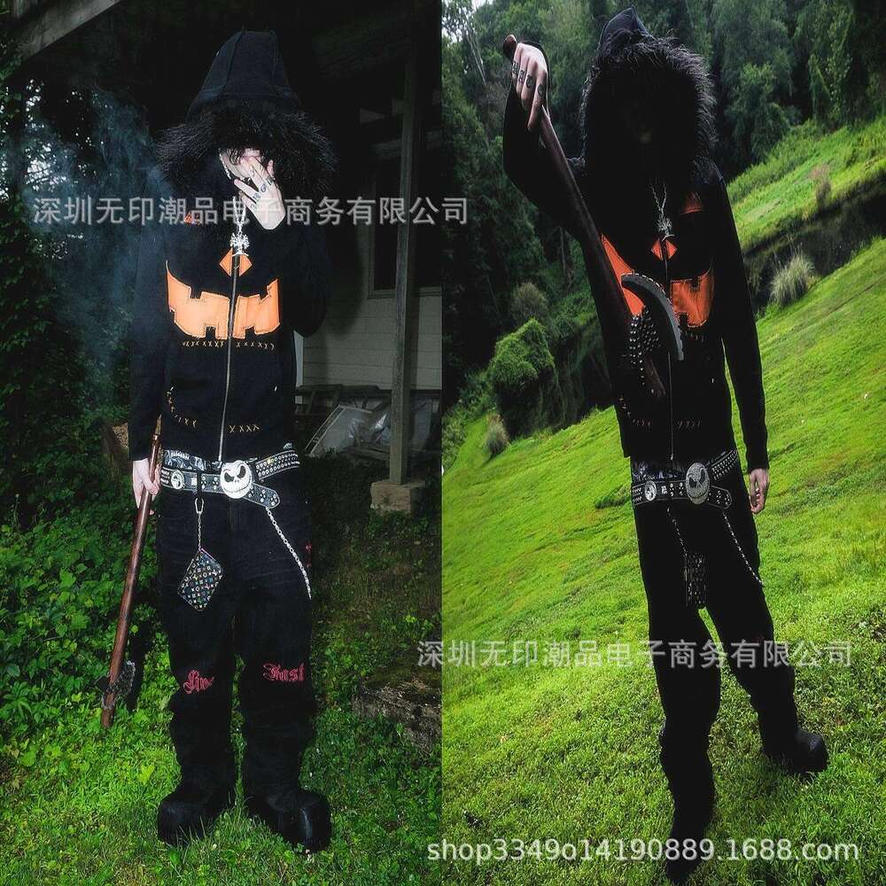 Loose Dark Style Horror Pumpkin Head Unisex 3D Patch Embroidery Pattern Hoodie