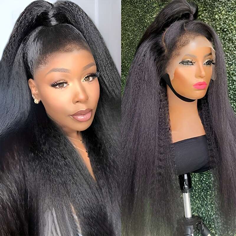 13X5 Lace Front Kinky HD Transparent Yaki Straight Frontal Closure Human Wigs For Women 200% Density Glueless Wig Pre Plucked With Baby Hair