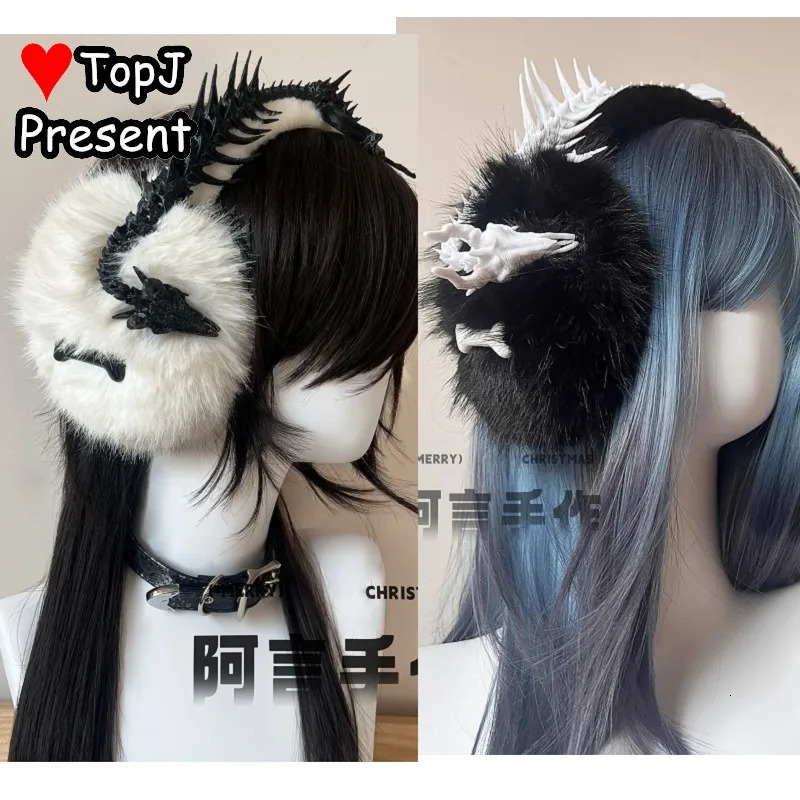 Punk Dark Women Y2K girl Harajuku Gothic Lolita cosplay skeleton cross ear warmer Furry Colored headband Earmuff Earmuffs 251024