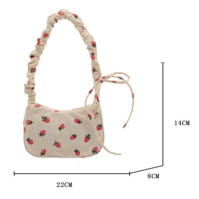 Women Small Underarm Bag Corduroy Handbag Cute Strawberry Print Little Tote Half Moon Design Eco Cloth Purse Mini Shoulder BagsW251028