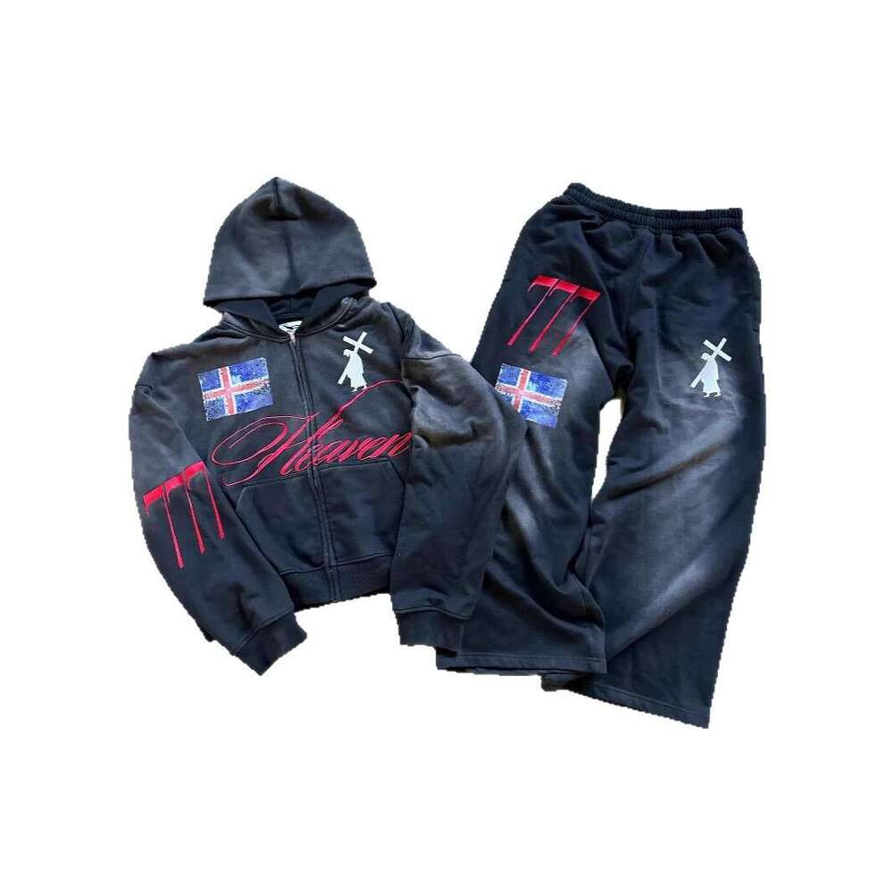 Cross Three Consecutive Numbers Number 7 National Flag Embroidery Print Pattern Spring Set