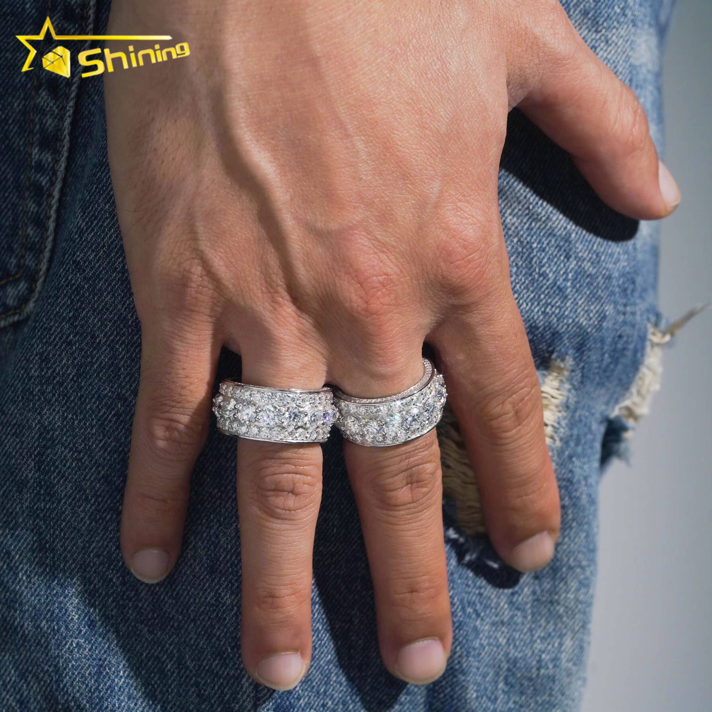 Wholesale Custom Luxury Hip Hop Jewelry 925 Sterling Silver Fully Iced Eternity VVS Diamond Moissanite Iced Out Ring for Men