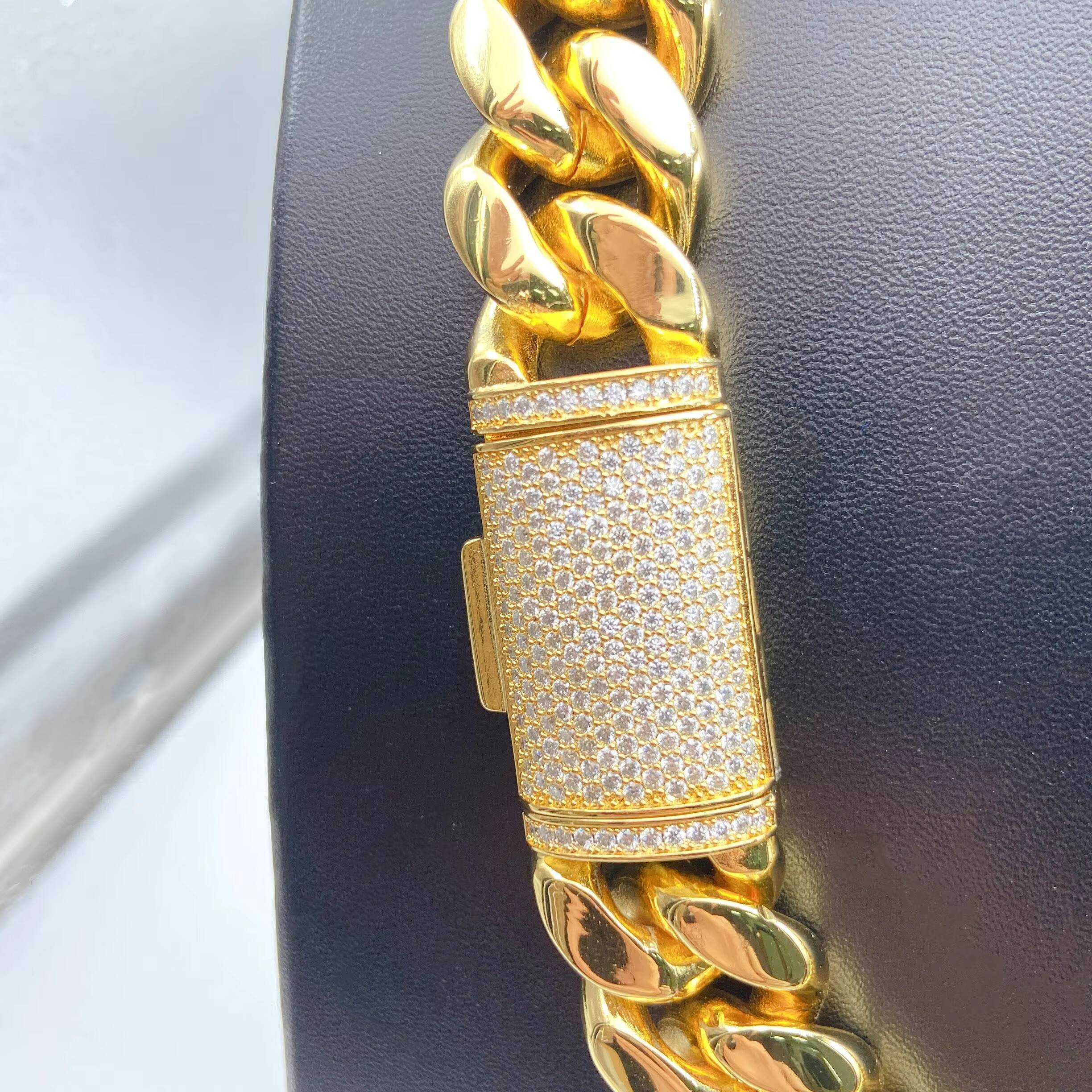 Hip Hop Iced Out VVS Moissanite Clasp Custom 8MM 10MM 12MM 14MM Stainless Steel Jewelry Chain Gold Necklace