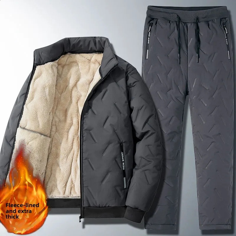 Winter Cotton Clothing Set for Men Thick and Warm Lamb Wool Clothes Pants Full of Twopiece 251027