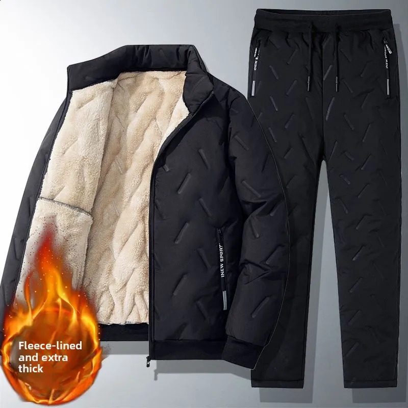 Winter Cotton Clothing Set for Men Thick and Warm Lamb Wool Clothes Pants Full of Twopiece 251027