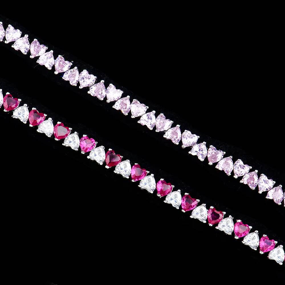 Wholesale Custom 925 Sterling Silver Womens Tennis Chain Bracelet 3mm With Heart Diamonds Pink Vvs Featuring Zircon Moissanite