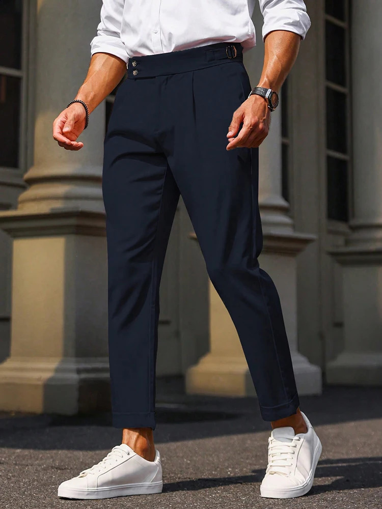 Vintage High Waisted Trousers For Mens Spring Autumn Stylish Pleated Straight Suit Pants Men Solid Color Business Casual Chinos 251027