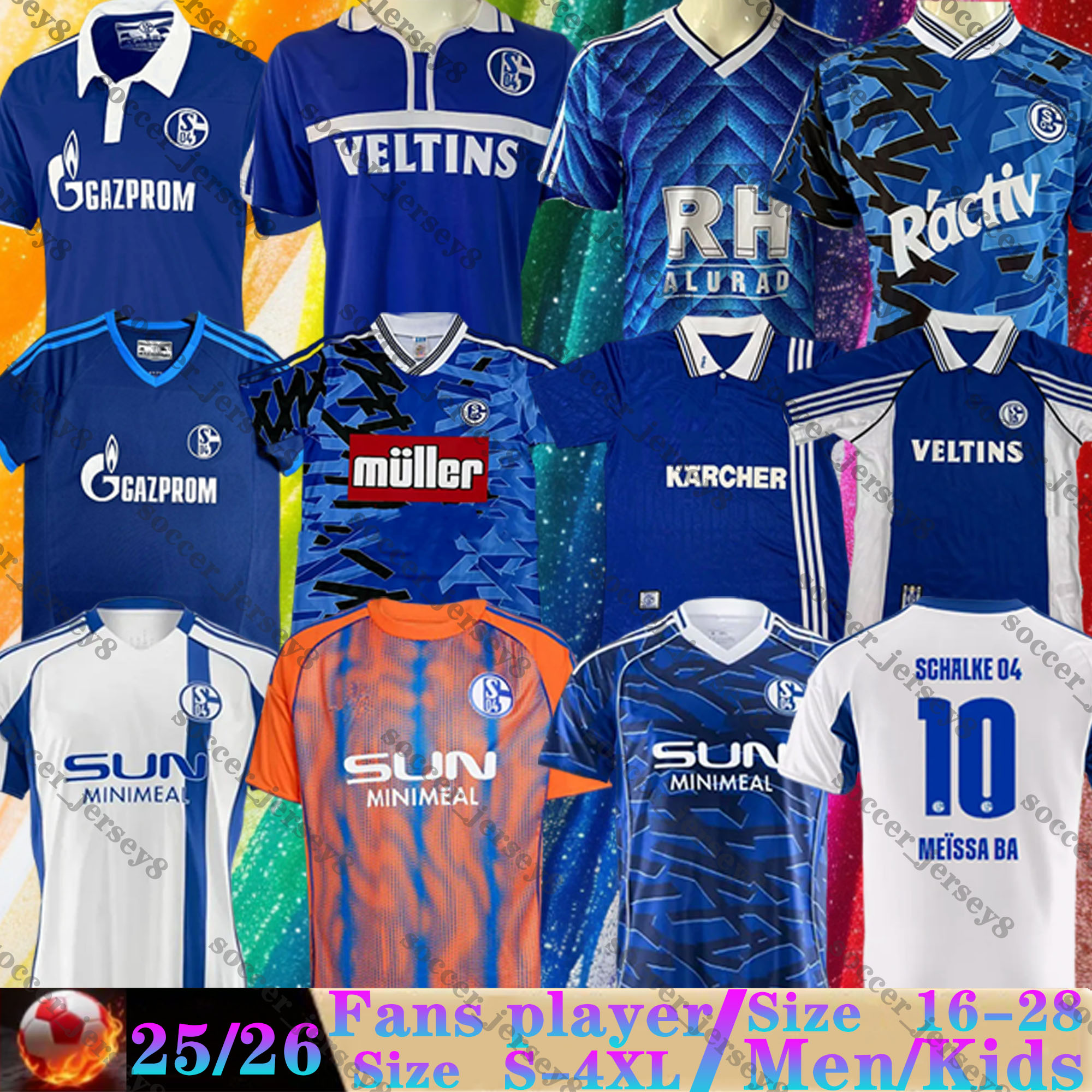 2025 2026 FC Schalke 04 Soccer Jerseys Retro 88 89 98 00 02 10 11 SYLLA KARAMAN SCHALLENBERG MATRICIANI Home Men WASINSKI HAMACHE BACHMANN 25 26 Football Shirts kids kit