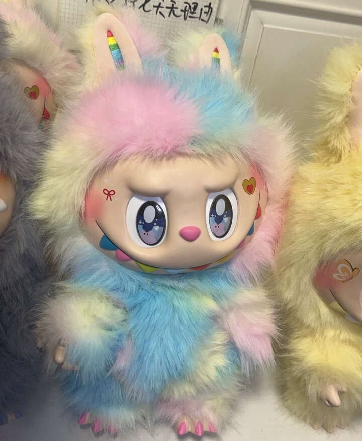 High Quality 38Cm Labubu Custom Edition Rainbow Sweetheart Mediumsized Zimomo Secondary Creation Customized Vinyl Plush Doll Birthday Gifts