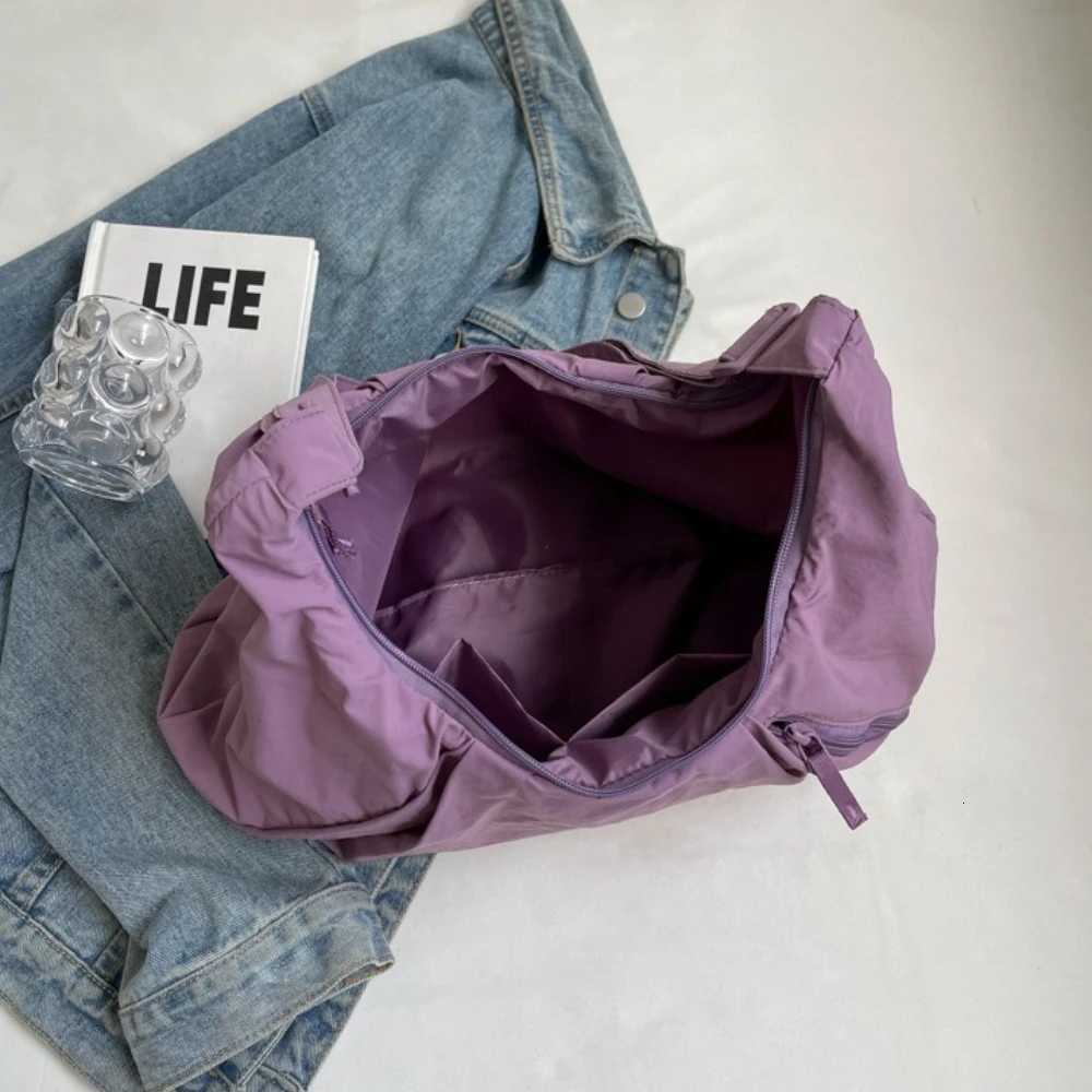 Korean Style Nylon Shoulder Bag Tote Bag Large Capacity Casual Dumpling Bag Solid Color Fold Oxford Cloth Girls W251028