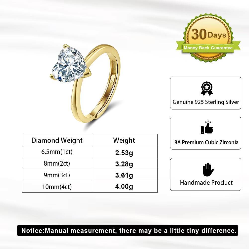 Rinntin LZR40 1ct 2ct 3ct 4ct HeartCut ThreeClaw Setting Premium 8A Cubic Zirconia 925 Sterling Silver Engagement Rings