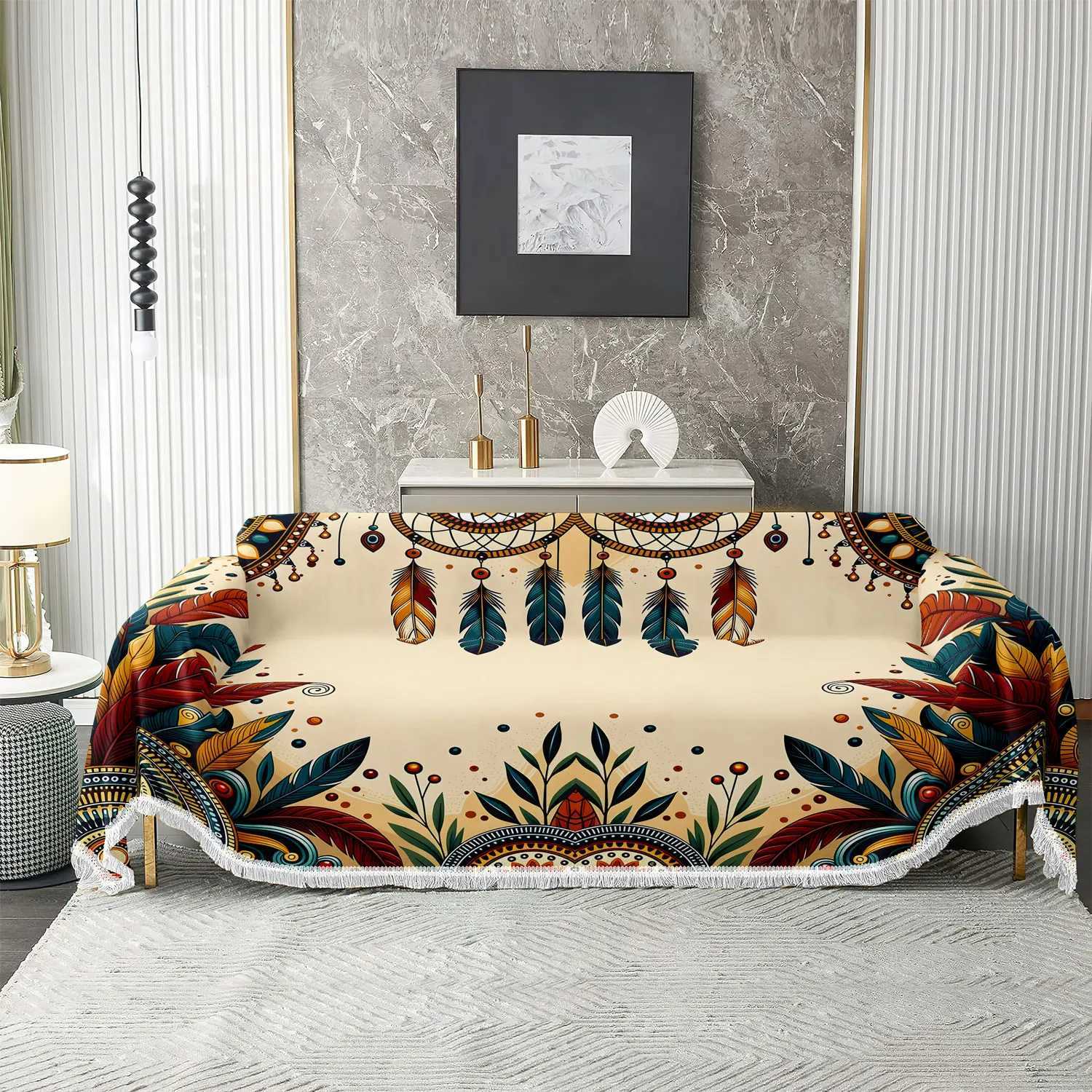 1234seater Bohemian style printed sofa towel home living room sofa cover cloth tassel edge design sofa cover washable C251028