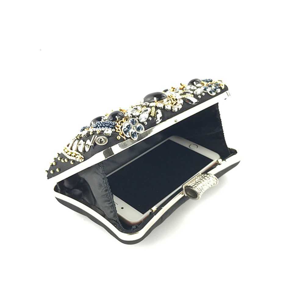 Fashion Handmade Black Beaded Rhinestone Evening Bags Metal Chain Shoulder Bag Embroidery Diamond Clutch Bags for Wedding Party H251027
