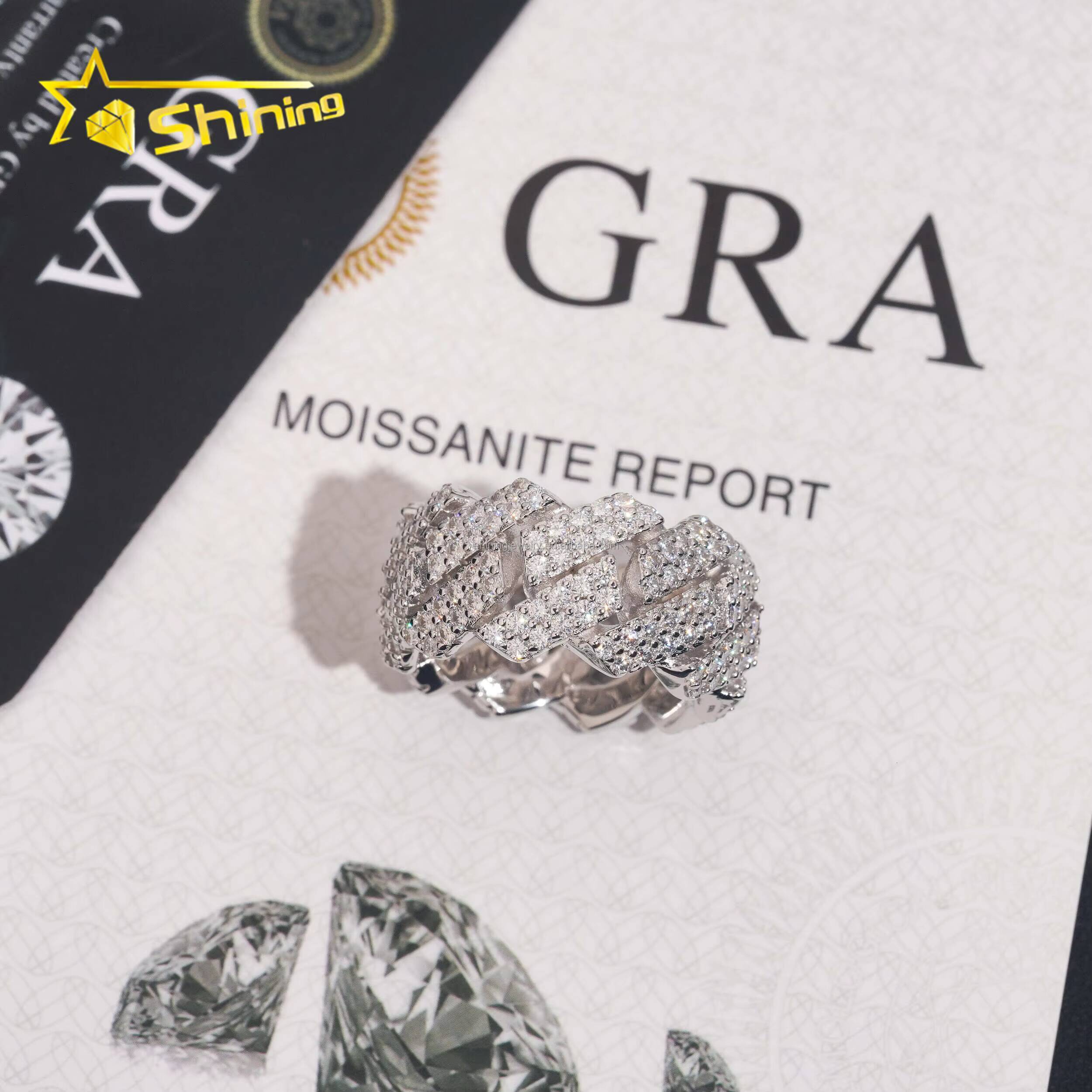 Hot Sale Iced Out Fine Man Jewelry Hip Hop 925 Silver Jewelry FL Moissanite Diamond Eternity Band Miami Cuban Ring Men