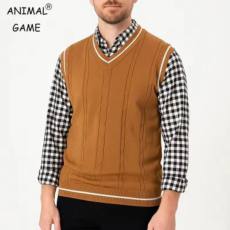 Mens Sleeveless Sweater Vest Lightweight VNeck Pullover Casual Classic Knitted Waistcoat Business Tank Tops 251016
