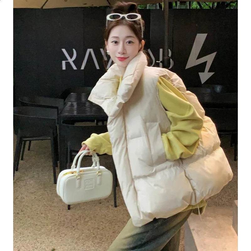 Winter Womens Thick down Cotton Vest High Neck Sleeveless Zip Jacket Warm Casual Padded Waistcoat Student Outerwear 251027