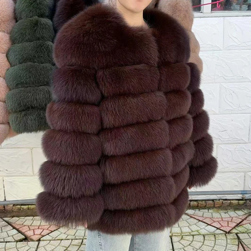 QUEENTINA Fox Fur 70cm Coat Winter WomenS Fashion Furry 2025 Leather And Skin White Natural In Coats Jackets 251027